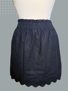 J.Crew Factory Black Linen Blend Scalloped Hem Mini Skirt Size 6